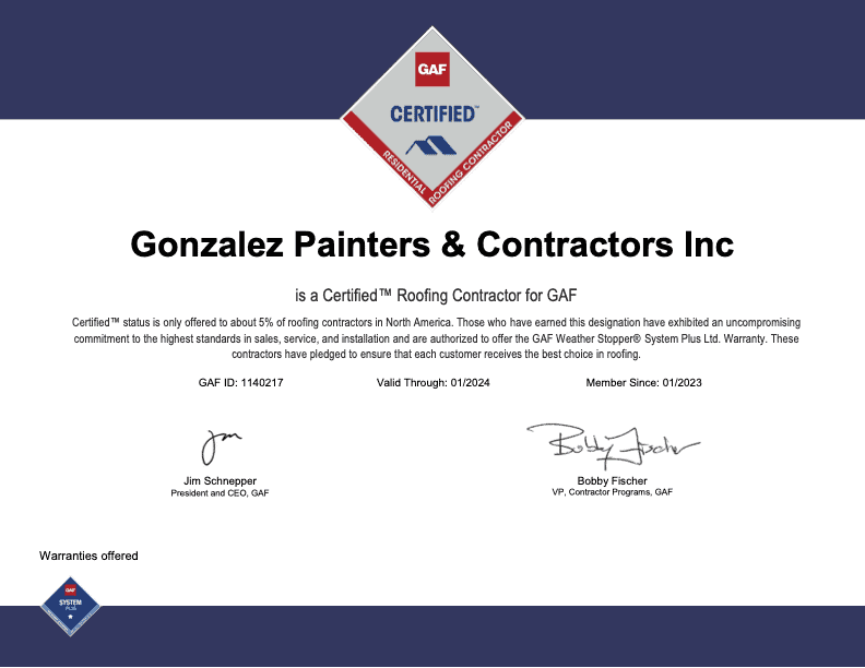 Gonzalez Painters GAF Certified